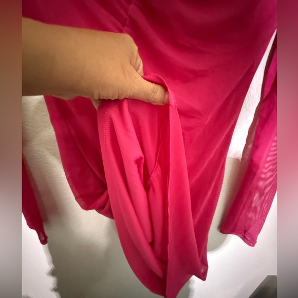 NWOT Halara Sheer Pink Long Sleeve Ruched Party Wedding Guest Dress Small - Picture 6 of 10